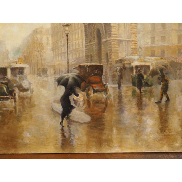 Antique Parisian Street Scene Oil on Canvas Painting of Porte Saint-Martin, 1913 For Sale In Dallas - Image 6 of 16
