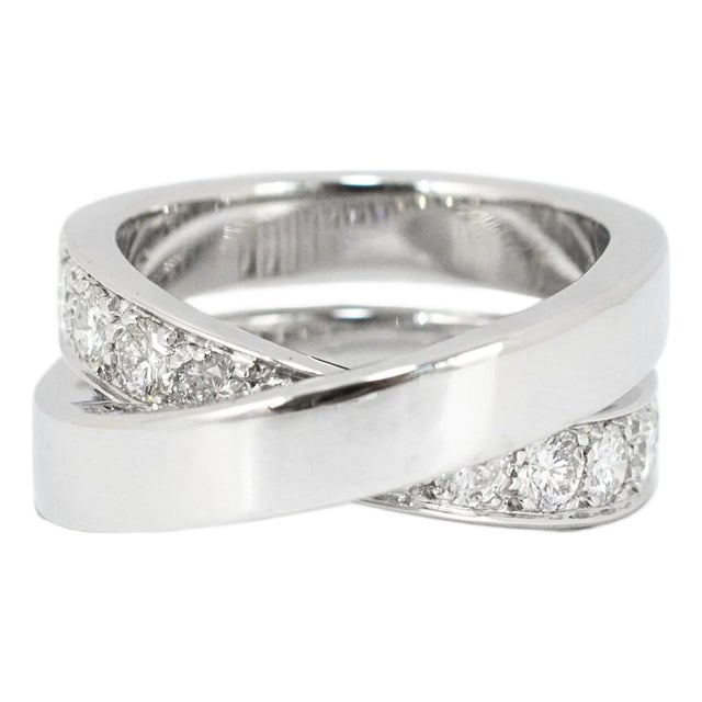 Ladies Cartier Paris Nouvelle Vague 18k White Gold Diamond Crossover Band Ring, Size 6 For Sale
