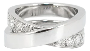 Ladies Cartier Paris Nouvelle Vague 18k White Gold Diamond Crossover Band Ring, Size 6