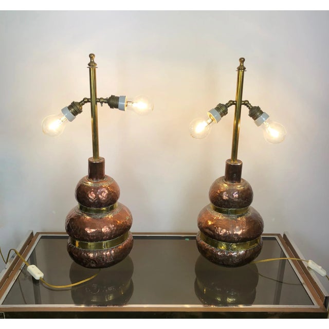 Adjustable Copper & Brass Table Lamp, Italy, 1970s For Sale - Image 3 of 12