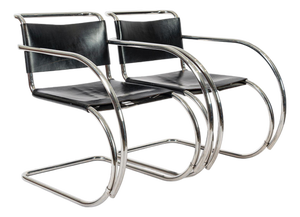 Bauhaus Mr20 Black Leather Arm Chairs by Mies Van Der Rohe for Knoll, 1979