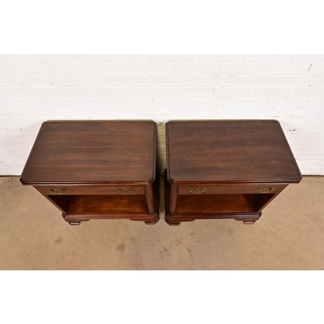 Ethan Allen Georgian Solid Cherry Wood Nightstands, Pair For Sale - Image 10 of 13