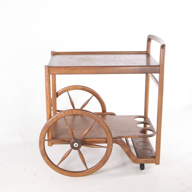 Brown Wooden Serving Cart in Oak, 1970s For Sale - Image 8 of 15