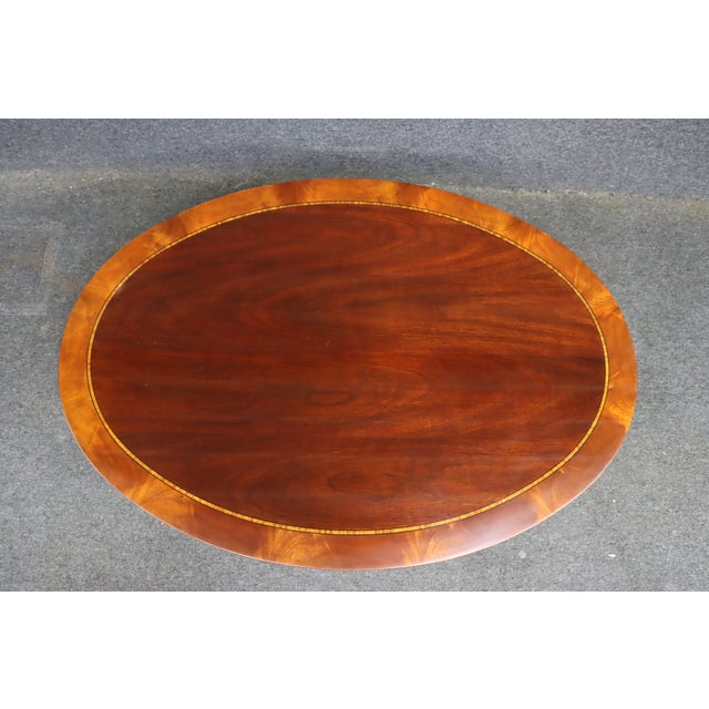 Henkel Harris Oval Mahogany Coffee Table With Banded Inlaid Top For Sale - Image 11 of 17