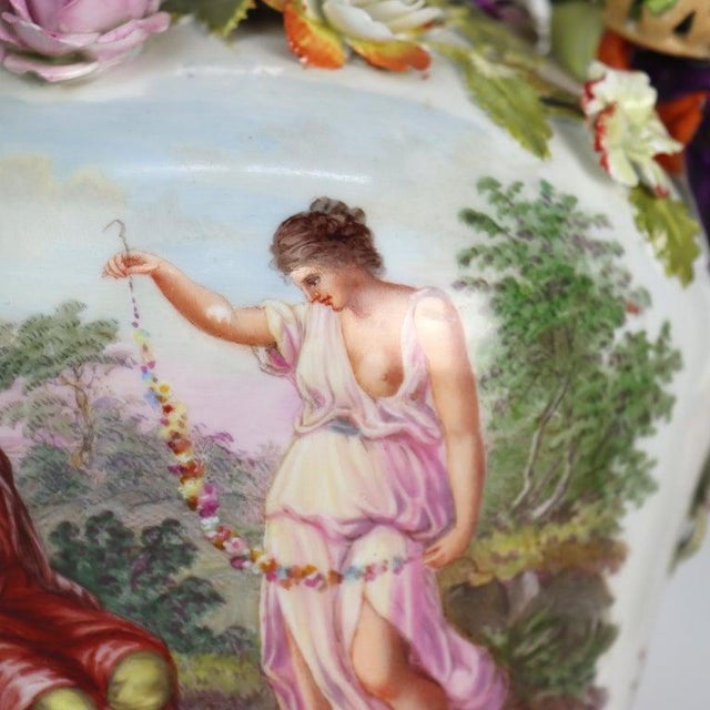 Large German Dresden Figural, Scenic & Floral Lidded Porcelain Palace Urn C1880 For Sale - Image 15 of 18