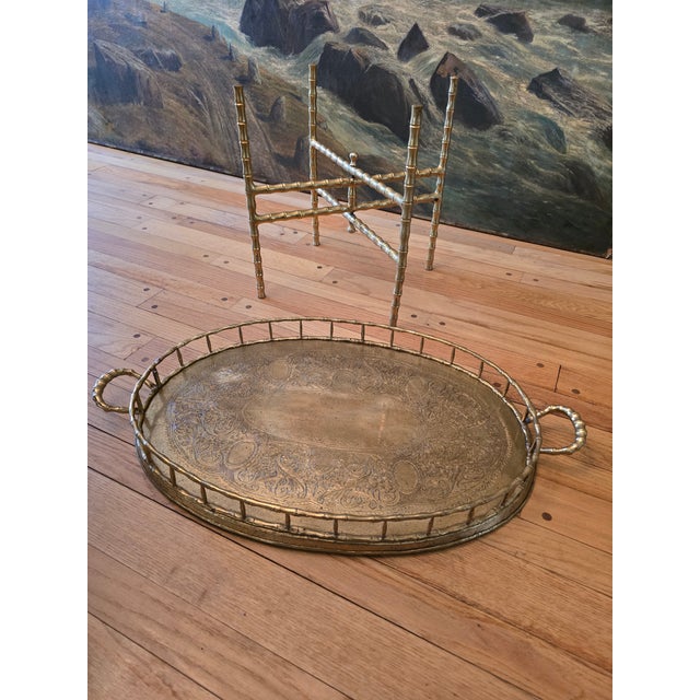 Brass Vintage Mid Century Hollywood Glamour Brass Tray Table For Sale - Image 8 of 8