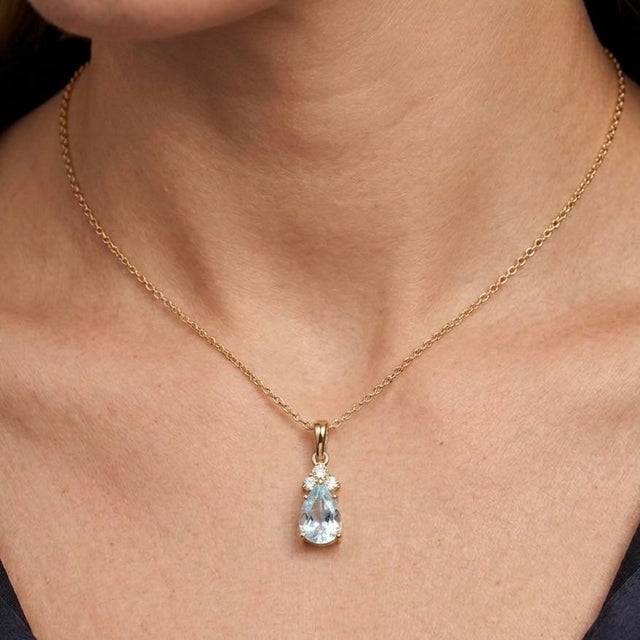 Contemporary Beautiful Aquamarine Gemstone Pendant | Dainty March Birthstone Stacking Pendant for Woman For Sale - Image 3 of 5
