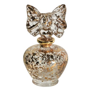 Italian Murano Glass Perfume Bottle With 25k Gold Speckled Bow Stopper, Late 20th Century For Sale