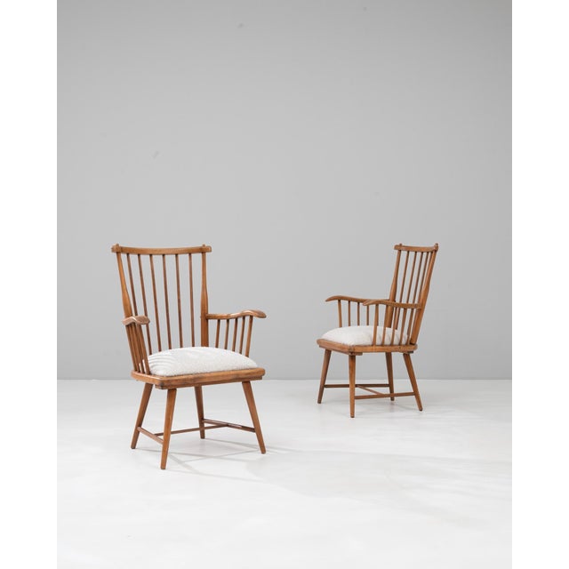 20th Century French Wooden Lounge Chairs With Upholstered Seats - A Pair For Sale - Image 16 of 18