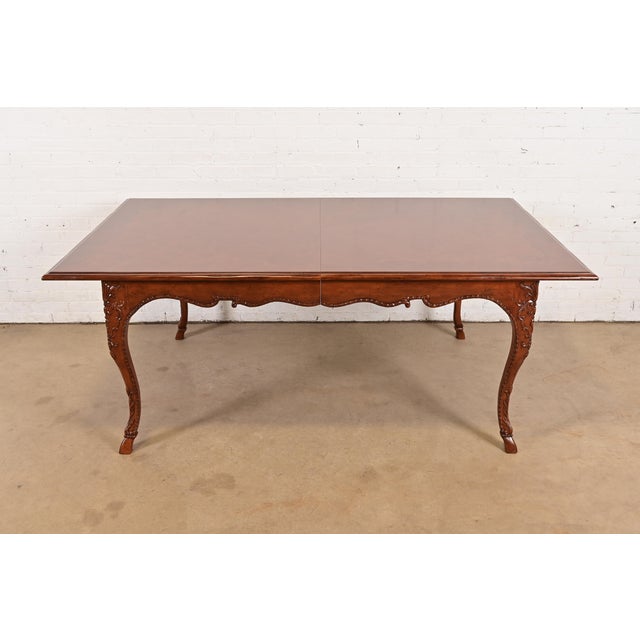 Baker Furniture French Provincial Louis XV Cherry and Burl Wood Extension Dining Table, Newly Refinished For Sale - Image 9 of 13