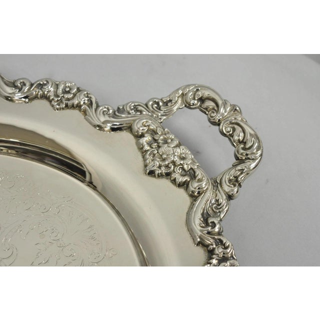 Vintage Extra Large Oval Silver Plated Serving Platter Bar Tray W/ Smoked Finish For Sale - Image 9 of 12