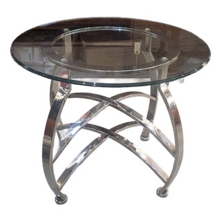 1970s Mid Century Chrome and Glass Accent Table For Sale