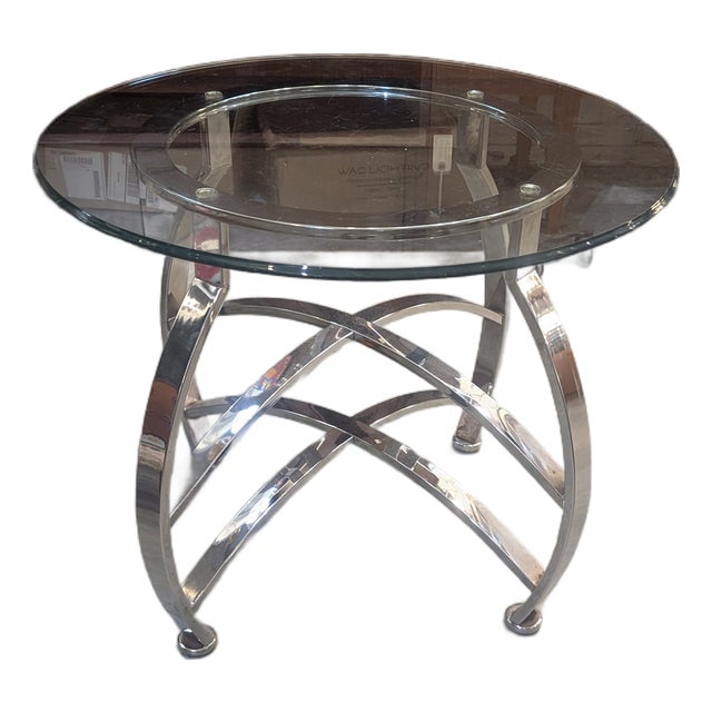 1970s Mid Century Chrome and Glass Accent Table For Sale