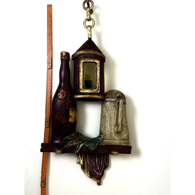 Italian Murano Glass Beer Lantern Wall Light in Hand-Carved Wood, 1970s For Sale - Image 18 of 18