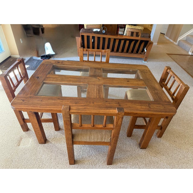 1990s Vintage Rustic Hand Made Solid Wood Dining Set For Sale - Image 5 of 6