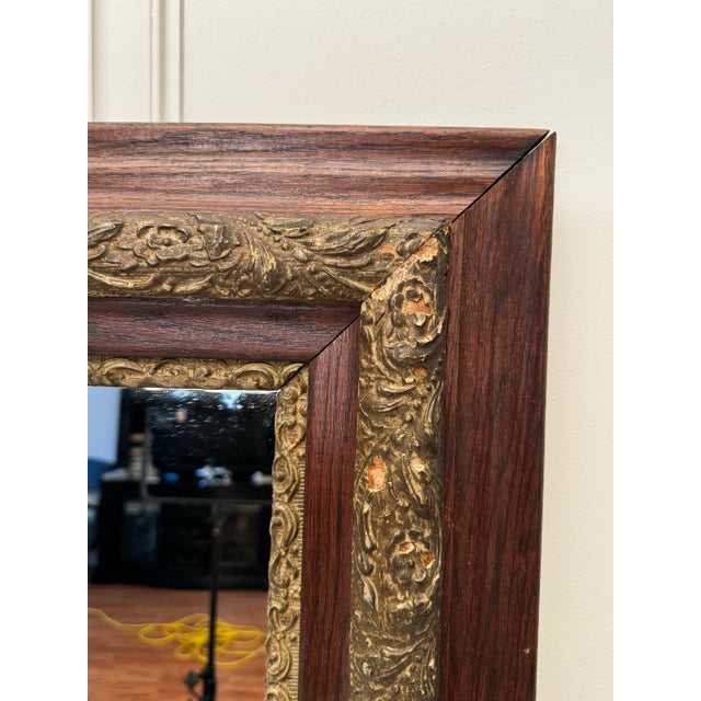 Antique Traditional Victorian Gold Ornate Gesso & Solid Wood Walnut Finish Mirror For Sale - Image 11 of 11