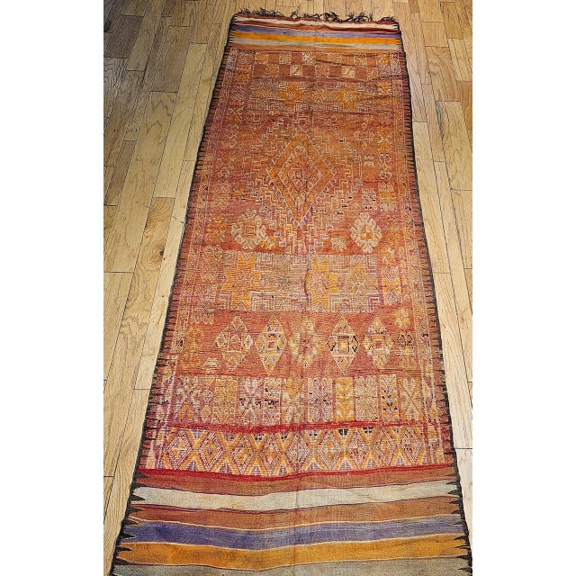 Vintage Moroccan Rug, Hand-Knotted Wool, Geometric Pattern, Red & Lavender, 5’ X 13’ For Sale In Chicago - Image 6 of 14