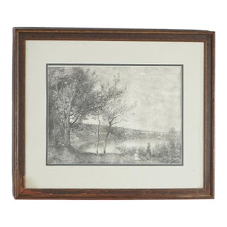 Framed Print, Copy after Corot French Impressionist La Sepia Landscape Painting, 20th Century For Sale