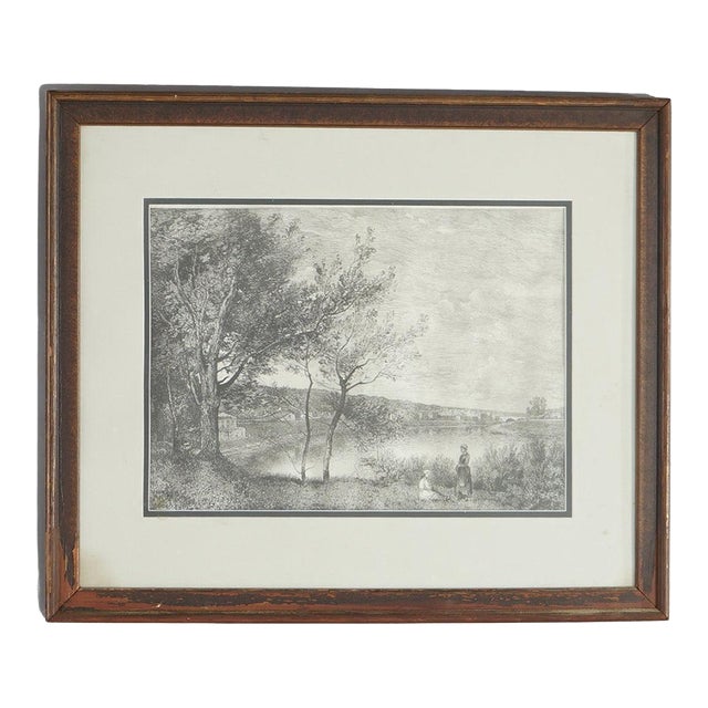 Framed Print, Copy after Corot French Impressionist La Sepia Landscape Painting, 20th Century For Sale