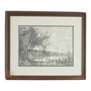 Framed Print, Copy after Corot French Impressionist La Sepia Landscape Painting, 20th Century
