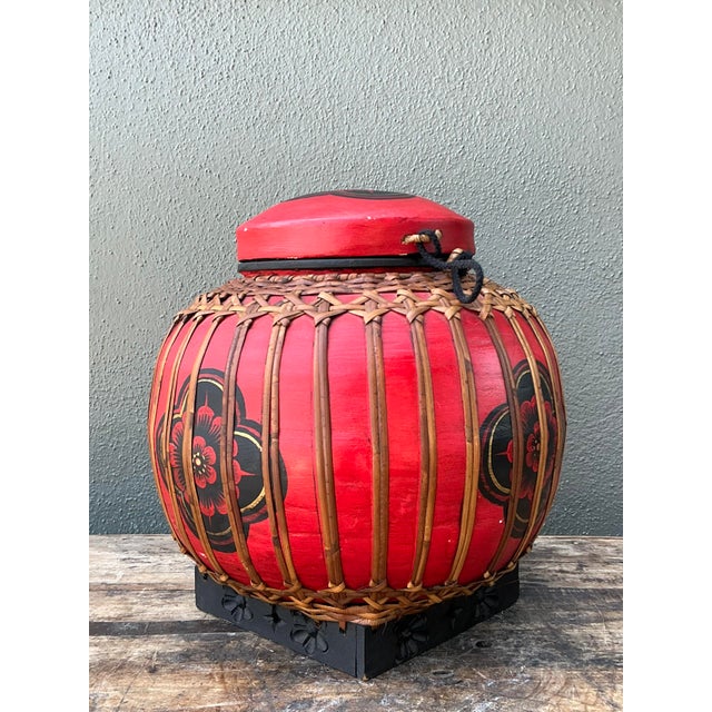 Vintage Asian Rattan Wrapped Lidded Basket For Sale - Image 4 of 12