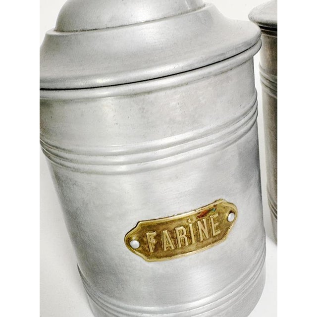 Gold Provincial French Aluminium Kitchen Canisters, 1950s, Set of 6 For Sale - Image 8 of 17