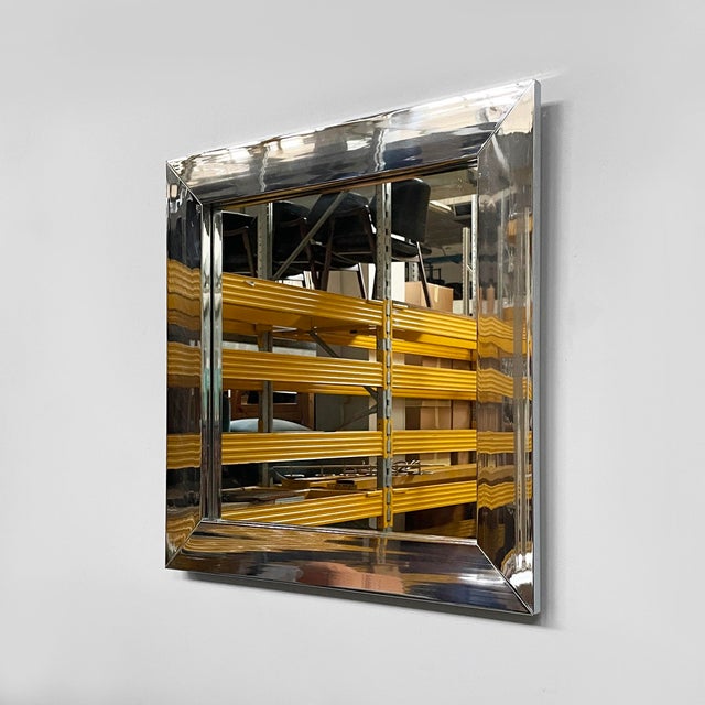 Italian Modern Square Wall Mirror in Chrome Metal, 1970s For Sale - Image 13 of 13
