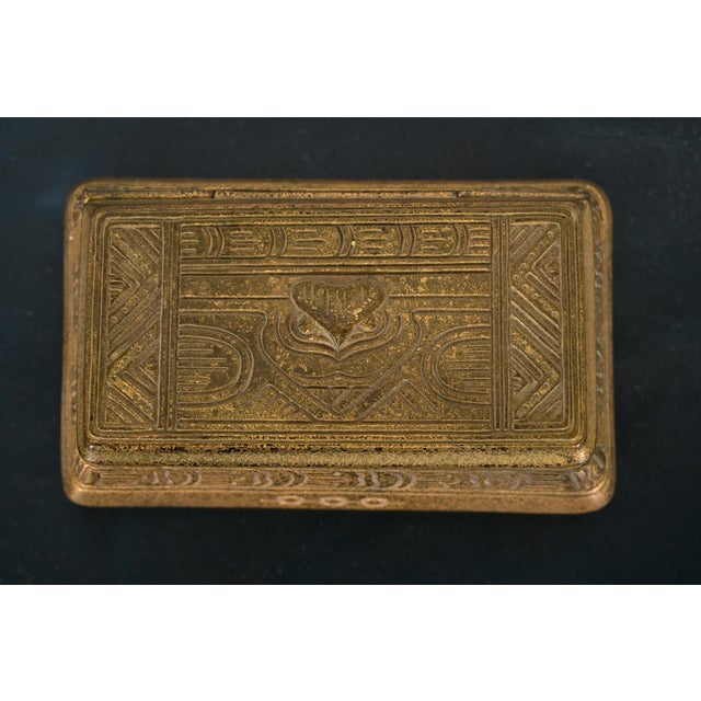 Early 20th Century Tiffany Studios New York American Indian Pattern Bronze Doré Stamp Box For Sale - Image 5 of 12