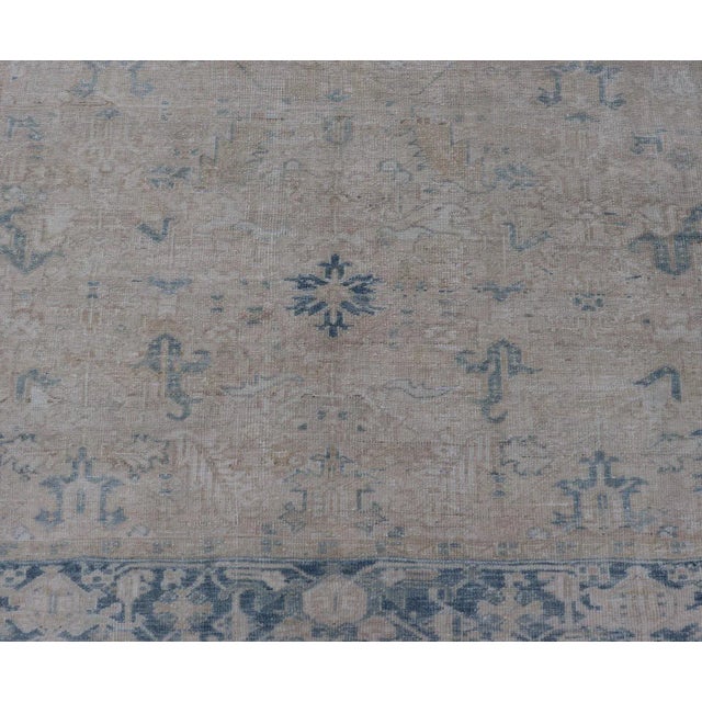 Early 20th Century Antique Persian Heriz Rug With Sub-Geometric Design in Cream and Blue For Sale - Image 9 of 13