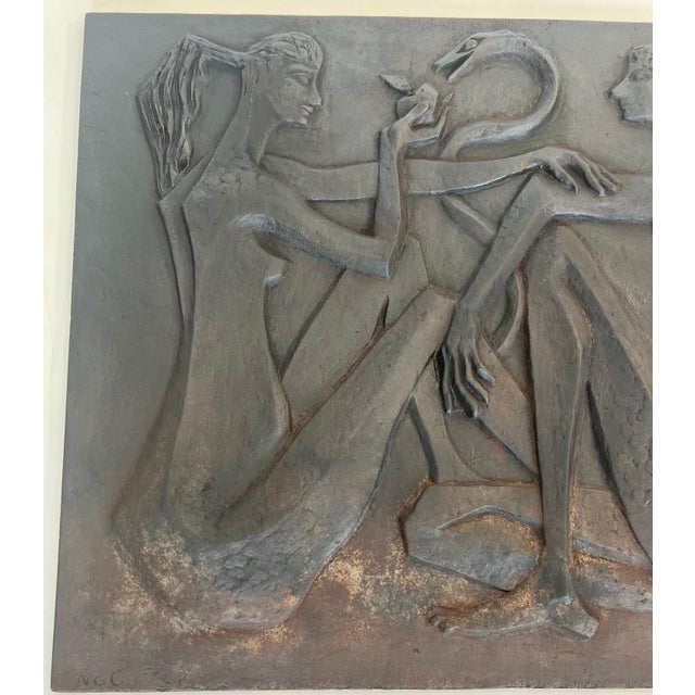 Mid-Century Modern Modernist fireback depicting Adam and Eve, the apple and the serpent For Sale - Image 3 of 12