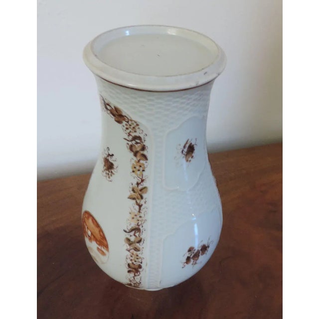 Antique 18th c. Chinese export porcelain mantel garniture urn decorated with sepia reserves of hand painted country house...