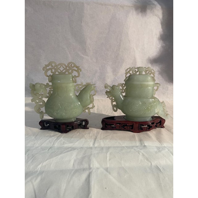 Jade Potiche Dragon and Rooster Vases, 19th Century, Set of 2 For Sale - Image 6 of 9