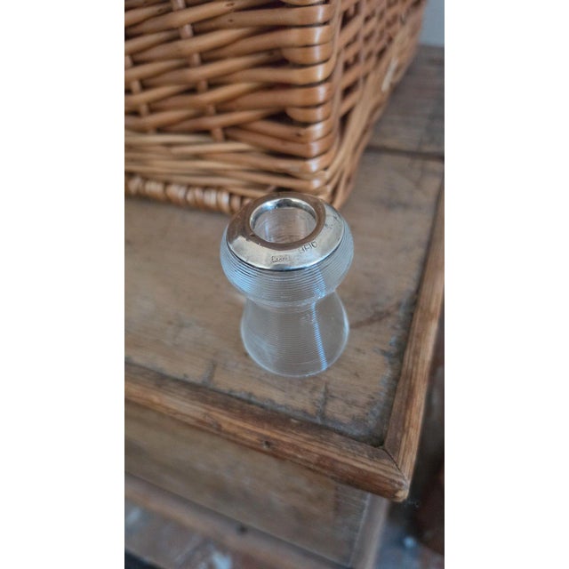 Antique 1906 London Sterling Silver & Ribbed Glass Match Striker, Edwardian English Hallmarked Table Lighter, Collectible Tobacciana For Sale - Image 4 of 8
