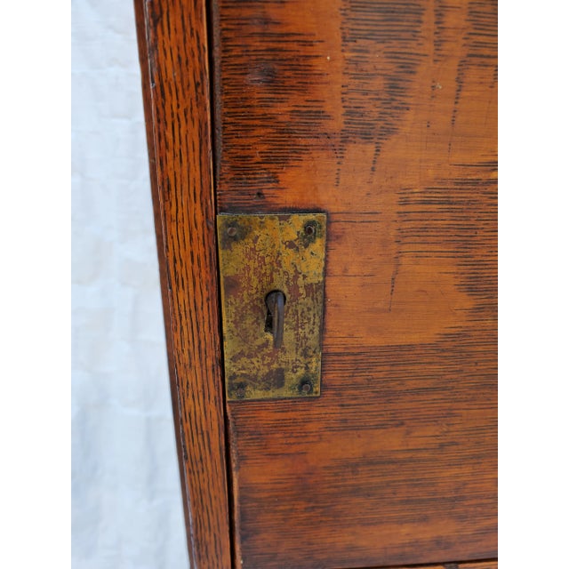 Brown Antique Arts & Crafts Tiger Oak Shaving Stand With Adjustable Mirror Circa 1910s For Sale - Image 8 of 13