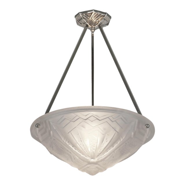 1930s French Art Deco Pendant Light by Hettier Et Vincent & Muller Freres France For Sale