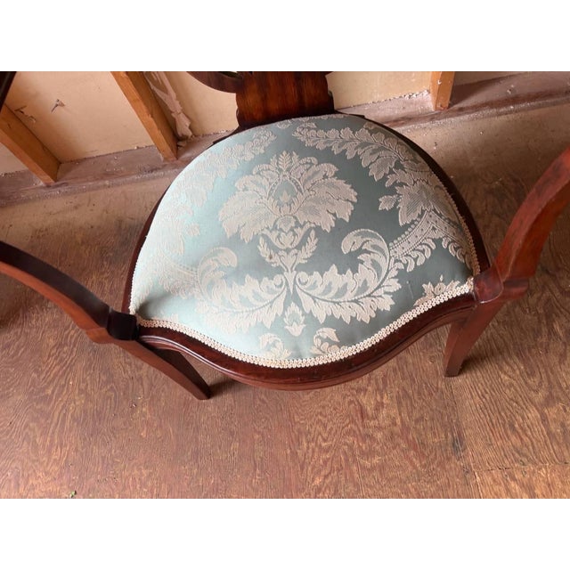 Antique Art Nouveau Marquetry Mixed Wood Oak Open Armchair For Sale In Washington DC - Image 6 of 17