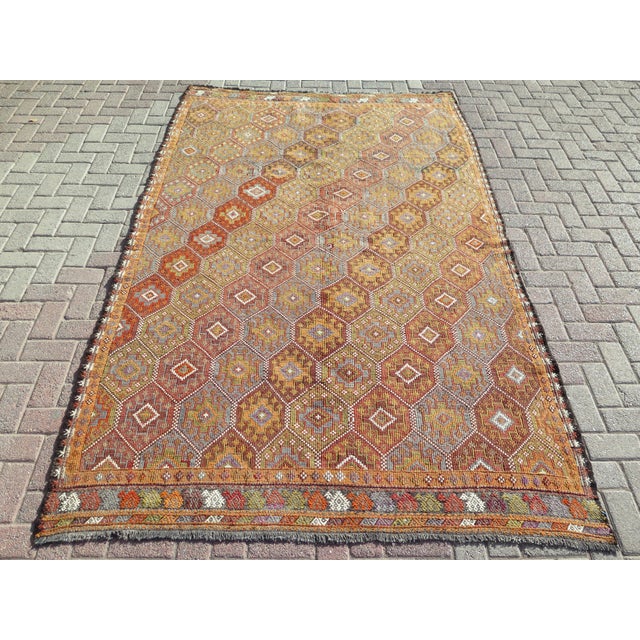 Mid 20th Century Vintage Handmade Embroidery Rug Boho Turkish Area Rug For Sale - Image 11 of 11
