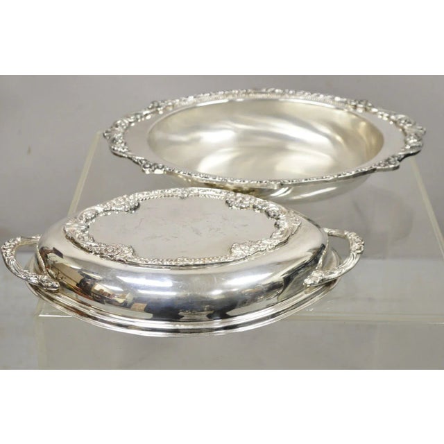 Mid-Century Modern Vintage Silverplate Victorian Style Ornate Lidded Vegetable Serving Dish Platter For Sale - Image 3 of 12