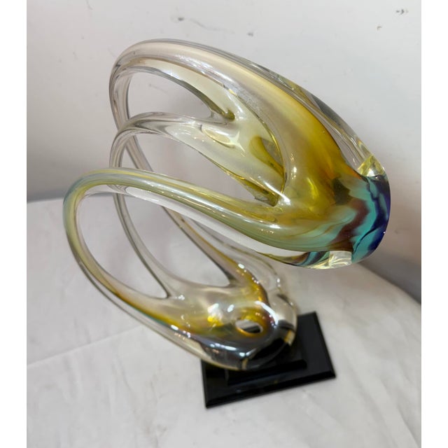Vintage Signed Hand Blown Studio Art Glass Stretched Sculpture Vase Statue Art For Sale - Image 11 of 13