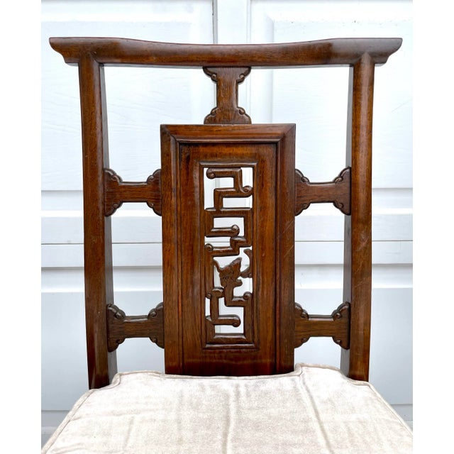 Set of 5 Asian Carved Wood Dining Chairs For Sale - Image 4 of 12