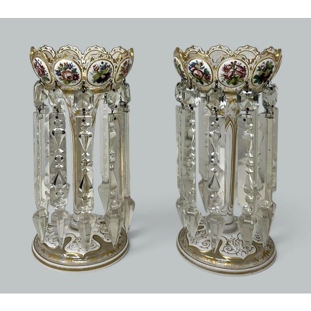 A stylish example of a fine pair of Bohemian Crystal ground gilt heightened white enamel hand cut full lead crystal...