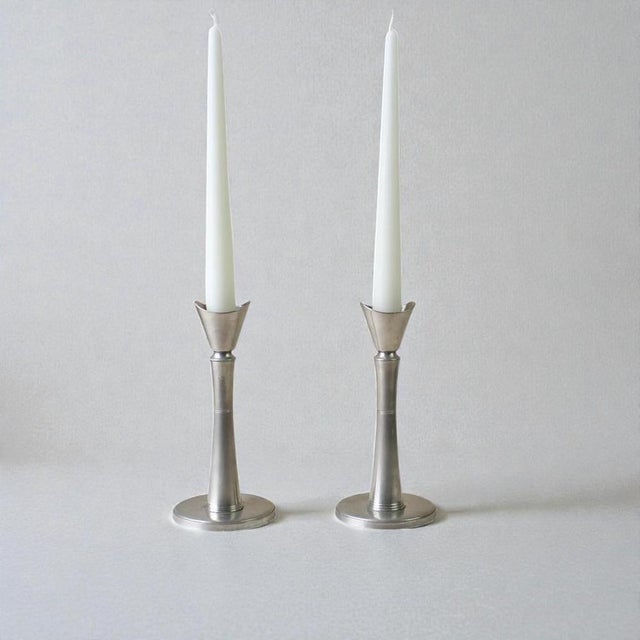 Swedish Pewter Candlesticks from GAB Guldsmedsaktiebolaget, 1940s, Set of 2 For Sale - Image 9 of 12