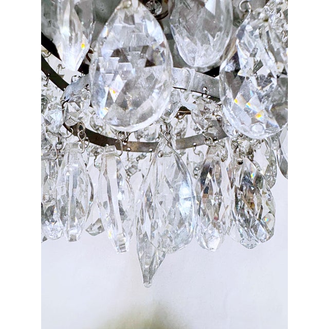 Metal Vintage Brass Crystal Waterfall Chandelier With Cascading Faceted Drops For Sale - Image 7 of 11