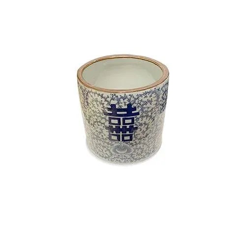 Asian Blue & White Double Happiness Porcelain 7.25" Height. It can be use for planter, indoor and outdoor. This piece used...