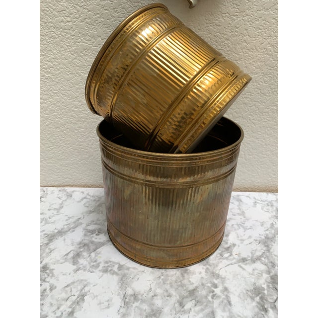 Metal Large Brass Plant Vessels or Wastebaskets- Set of Two For Sale - Image 7 of 7