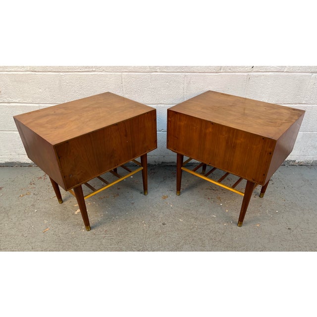 Wood Mid-Century Walnut and Brass Night Stands by Furnette Furniture Company For Sale - Image 7 of 17