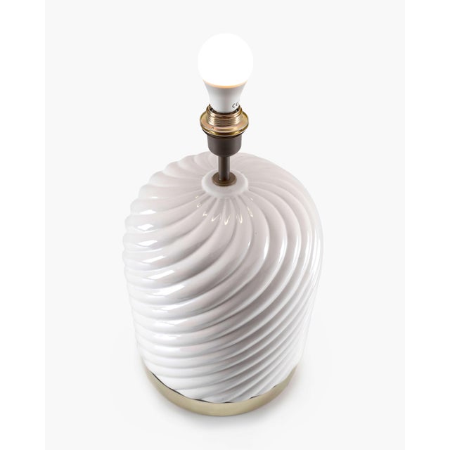 Italian Tommaso Barbi Pair of Ceramic Table Lamps With Brass Detailing, 1970, Unnwired For Sale - Image 3 of 5