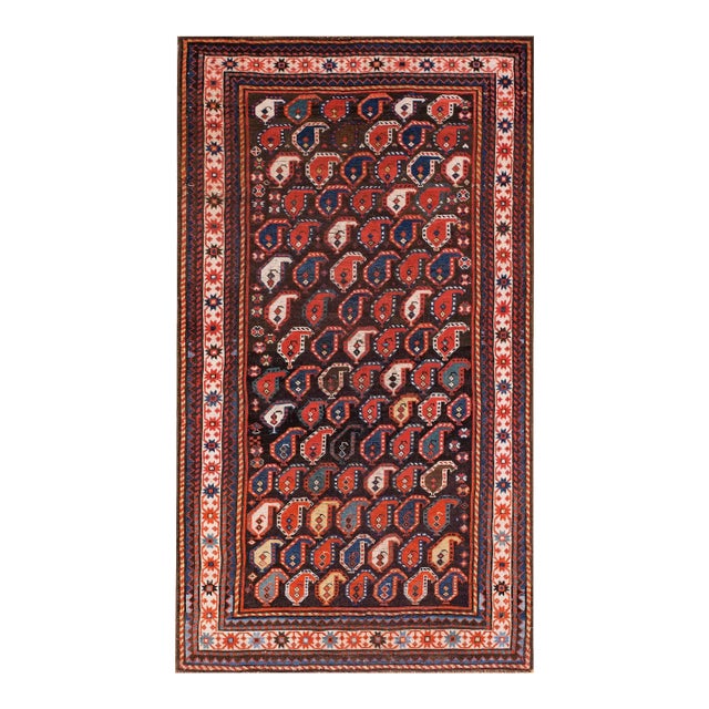 1890s Brown Paisley Antique Caucasian Karabagh Rug 3'10" X 6'9" Handknotted Wool Carpet For Sale