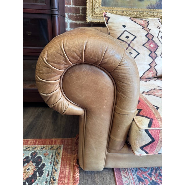 Pair of Vintage Chesterfield Style Leather Sofas With Kilim Fabric Cushions For Sale - Image 15 of 15