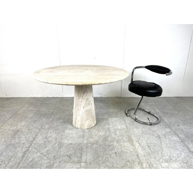 Beige Travertine Dining Table in the style of Angelo Mangiarotti, 1970s For Sale - Image 8 of 11
